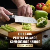 Santoku Knife – Ultra Sharp 5 Inch Meat and Vegetable Japanese Knife for Chopping, High Carbon Stainless Steel Blade, Full Tang Pakkawood Handle – Shinobi Series