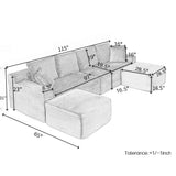 115" Boneless Couch for Living Room, U-Shaped Sectional Cloud Sofa-Grey