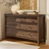 AMBERHAUS 7 Drawers Dresser with Beveled Panel, Farmhouse Chest of Dressers for Bedroom, Wood Dresser TV Stand, Drawer Organizer for Bedroom, Living Room, Hallway, Walnut