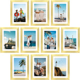 decorUhome 5x7 Picture Frame Set of 10, Display Photos 4x6 with Mat or 5x7 Unmatted for Picture Frames Collage Wall Decor, Gold