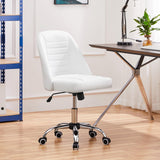 Mid Back PU Leather Armless Desk Office Chair, Modern Vanity Chair with Rolling Wheels