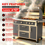 RENDGO LPG 4 Cast Burners Outdoor Kitchen Grill Island, 99,000 BTU, Grey Painting