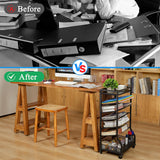 ThreeHio 7 Tier Rolling File Cart with Sliding Trays, Wood Metal File Organizer Beside Desk, Free-Standing File Holder, Paper Letter Tray Organizer Mesh Desk Organizer for Home Office School (Patent) ThreeHio