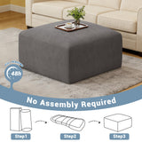 40" Oversized Square Corduroy Ottoman, Large Ottoman Pouf Footstool, Grey