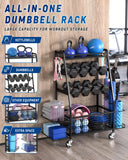 Staransun Staransun Weight Rack for Dumbbells - Dumbbell Rack for Home Gym - Home Gym Storage Rack with 4 Flexible Wheels - Weight Rack for Home Gym with Side Storage and Hooks Staransun