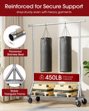Sakugi Heavy Duty Stainless Steel Rolling Clothes Rack with Mesh Shelf, Lockable Wheels & Anti-Slip Stoppers, Large Capacity Clothing Organizer for Bedroom, Laundry Room, 42.5" x 16.5" x 65.9", Silver