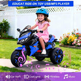 12V Electric Kids Motorcycle for 3-8 Year Old Boys Girls, 3-Wheel Ride-On Toy Motorbike with Lighting Wheels, Music Player (Connect with Phone) and Hand Drive (Blue)