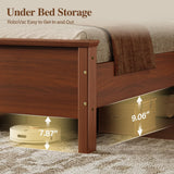 Uteeran King Size Bed Frame with Tall Headboard, Mid Century Modern Wood Platform Bed with Charging Ports and LED Lights, Solid Wood Slat Support, No Box Spring Needed, Easy Assembly, Warm Brown