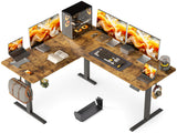 Reversible L Shaped Standing Desk Height Adjustable with Cup Holder, Electric Corner Computer Desk