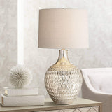 360 Lighting Waylon 28" Tall Modern Luxe Coastal End Table Lamps Set of 2 Silver Mercury Glass Off-White Shade Living Room Bedroom Bedside Nightstand House Office Home Kitchen Entryway