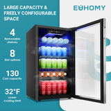 EUHOMY Beverage Refrigerator Cooler, 130 Can Mini Fridge with Glass Door for Soda Beer or Wine, Beverage Cooler, Silver