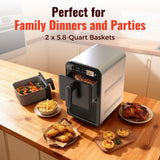 11.6QT Dual Basket Air Fryer Oven, Vertical 2-Basket Design, 6-in-1 Presets Function