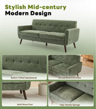 Tbfit 77.2" W Linen Sofa Couch, Mid Century Modern Decor Loveseat Couches for Living Room, Button Tufted Upholstered Small Couch for Bedroom, Solid, and Easy to Install Love Seats Furniture, Green