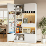 iPormis 69" Tall Kitchen Pantry Storage Cabinet with LED Lights & Microwave Stand & Wine Rack, Kitchen Hutch with Door Shelves & Adjustable Shelf & Drawers & Charge Station for Living Room, White