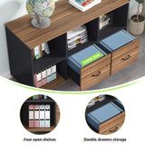 2 Drawers Lateral File Cabinets, Home Office 43-inch Mobile Wood Cabinet Credenza Printer Stand with Wheels and Open Storage Shelves