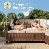 MIXPATIO Patio Furniture Set, 6 Pcs Wicker Outdoor Conversation Set, 2 x Leg Chairs, 1 x 3 Seater Sofa, 1 x 2-Seat Lover Sofa and 2 x Ottomans with 4" Thick Cushion for Garden Backyard Deck, Beige