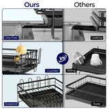 Pantasia Large Dish Drying Rack, Expandable Dish Rack for Kitchen Counter, Dish Drainer with Drainboard Set, Multifunctional Dishrack with Utensil & Cup Holder, 13.4"-28.7" L x 11.8" W x 7.8" H, Black