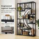 HolliWill 70.8" Tall Bookshelves Set of 2, 79" W Geometric Display Shelf with 18 Open Storage Shelves, Black Book Shelf for Living Room, Office, Bedroom –Metal Frame & Anti-Tip & Adjustable Feet