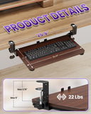 Zontera Ergonomic Mouse & Keyboard Tray Under Desk, 20x11.8In Board, Walnut