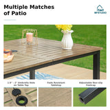 MFSTUDIO 7 PCS Patio Dining Set, 64'' Wood-Look Table & Swivel Mesh Chairs