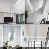 BESTWEST 138" Modern LED Chandelier, Clustered Led Pendant Light, 20-Lights Dimmable High Ceiling Large Hanging Lighting Fixture for Loft Villa Living Room Stairs Foyer (Black-110W-20 Lights)
