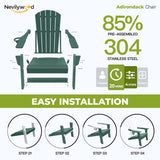 nevilywood Folding Adirondack Chairs Set of 4, HDPE Cup Holders, Green