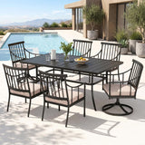 PHI VILLA 7 Piece, Outdoor Dining Table, 59"x36" Table, Umbrella Hole