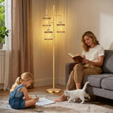 QiMH Industrial Floor Lamps for Living Room, Tree Standing Lamp with Stepless Dimmable, 68" Tall Lamps for Bedroom Study, 3 LED Bulbs Included, Gold
