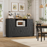 HOSTACK Microwave Cabinet with Charging Station, 47" W Kitchen Storage Cabinet with Microwave Stand, Farmhouse Buffet Sideboard with Drawers and Shelves for Kitchen, Dining Room, Black/Rustic Brown
