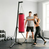 Soozier Punching Bag with Stand for Adults, 72.8"-90.9" Height Adjustable Freestanding Boxing Stand with Canvas Sandbag, Stable Triangular Base and 1" Weight Plate Storage for Home Gym MMA, Red