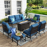 MFSTUDIO 8 Piece Metal Patio Furniture Set with Fire Pit Table,Peacock Blue