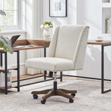 Upholstered Armless Office Chair Fabric Swivel Home Desk Chair with Wheels