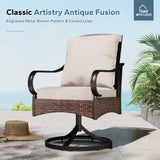 MFSTUDIO 2-Piece Swivel Patio Chairs, Brown Wicker, Beige Cushions