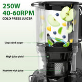 SUSTEAS Juicer Machines with 5.3" Extra Wide Chute,Cold Press Juicer for Whole Fruits & Vegetables, 64oz Capacity Juice Extractor 250W, Easy to Clean, High Juice Yield, Home Juicer, Premium Black