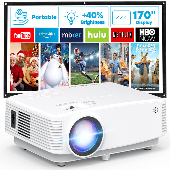 Mini Projector, HD Portable Projector 1080P Full HD Supported, Movie Projector Compatible with Smartphone, White Puxinat