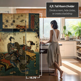 Red Lantern 6 ft. Tall Double Sided Japanese Figures Room Divider, 71 inches high and 3 Panels wide Red Lantern