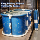 Simcat Portable Foldable Bathtub Folding Bathtub Boys and Girls Tub for Shower Soaking Hot SPA and Ice Bath Tub (Planet Blue)