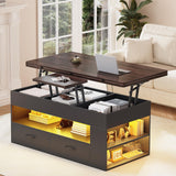 Itaar Lift Top Coffee Table, 4 in 1 Coffee Tables with Storage and Hidden Compartment, Farmhouse Coffee Table with 2 Fabric Drawers & LED Light for Living Room, Black