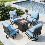 MFSTUDIO 5 Piece Metal Patio Furniture Set with Fire Pit Table, Blue