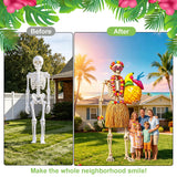 HejVulkan 10 Pcs 12ft Skeleton Outfit Set – Summer Halloween Decoration with Grass Skirt, Leis, Glasses and Cocktail Balloon for Yard Lawn Garden Decor