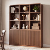 71" Tall Bookshelf, Large Bookcase with Storage Cabinets, Walnut