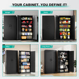Metal Storage Cabinet with 2 Doors and 6 Shelves,Black Metal Cabinet with Lock