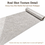 Qorqeous Grey Mist Marble Peel and Stick Wallpaper, Glossy Texture Vinyl Wall Panels, Waterproof Renter Friendly, 23.6" x 118", TV Accent Wall, Bathroom, Foyer, Coffee Shop Decor
