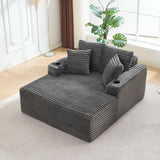 GarveeHome 64in Oversized Corduroy Fabric Bone-Free Sofa Bed Cloud Sofa with Cup Holders and Pillows Comfortable Deep-Seat Sleeping Sofa Chair Suitable for Apartments, Living Rooms, Bedrooms - Gray
