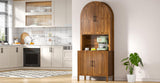 76" Tall Arched Kitchen Pantry, Large Kitchen Storage Cabinet with Fluted Doors and Microwave Stand, Modern Wood Buffet Sideboard, Adjustable Shelves, Cupboard for Dining Room, Living Room, Walnut