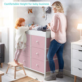 BOLUO Changing Table Dresser with 6 Fabric Drawers, Baby Dresser with Changing Table Top Diaper Changing Station with Storage for Nursery Modern Pink