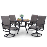 PHI VILLA 5 Pcs Patio Dining Set for 4, Swivel Mesh Chairs & Round Table