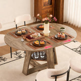 ClinQ 43.3-59in Extendable Round Room Dining Table for 4-6, Modern Kitchen Oval Dining Room Table, Removable Leaves Space Saving, Wooden Base Storage Shelf, Kitchen, Living Room, Dining Room, Grey