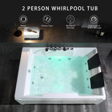 72-Inch Whirlpool Jetted Tub,Acrylic Hydro Massage Bathtub with 10 Jets,Alcove, Color-Changing LED Lights,2-Person Jetted Bath Tub for Couples