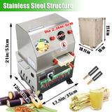 EQCOTWEA Commercial Sugarcane Juicer Machine 3-Roller Stainless Steel Sugar Cane Press Extractor 110V AC & 24V DC Dual Power Vertical Juice Press with Transformer for Sugarcane Juice Shop Home Use